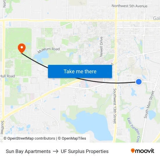 Sun Bay Apartments to UF Surplus Properties map