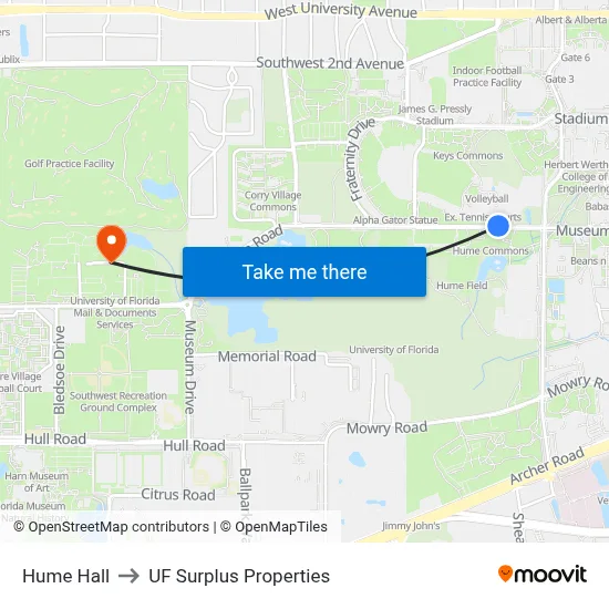 Hume Hall to UF Surplus Properties map