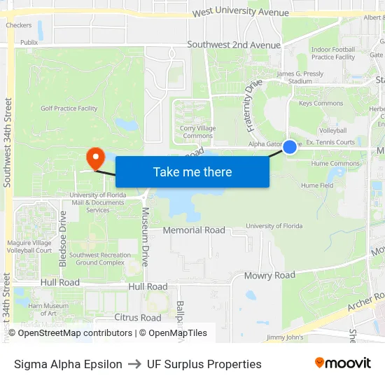 Sigma Alpha Epsilon to UF Surplus Properties map