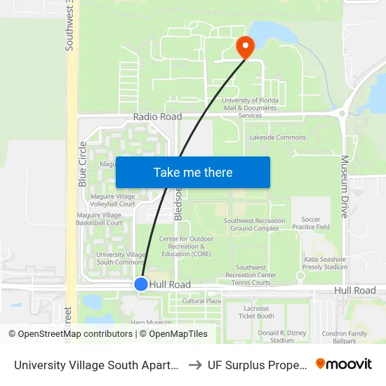 University Village South Apartments to UF Surplus Properties map
