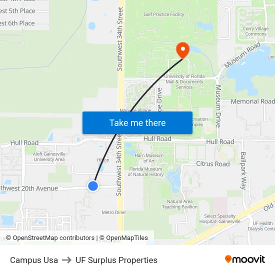 Campus Usa to UF Surplus Properties map