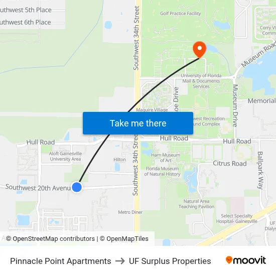 Pinnacle Point Apartments to UF Surplus Properties map