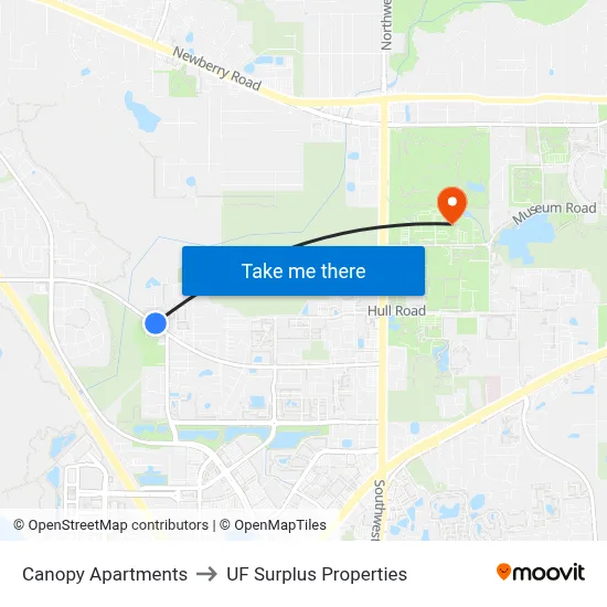 Canopy Apartments to UF Surplus Properties map