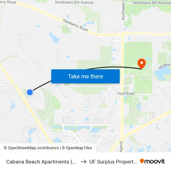 Cabana Beach Apartments (Exit) to UF Surplus Properties map