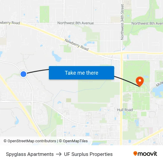 Spyglass Apartments to UF Surplus Properties map