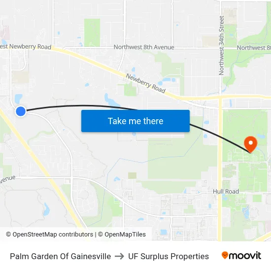 Palm Garden Of Gainesville to UF Surplus Properties map