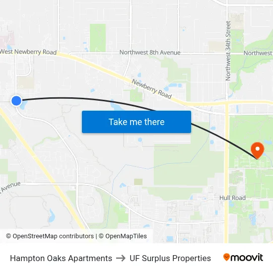 Hampton Oaks Apartments to UF Surplus Properties map