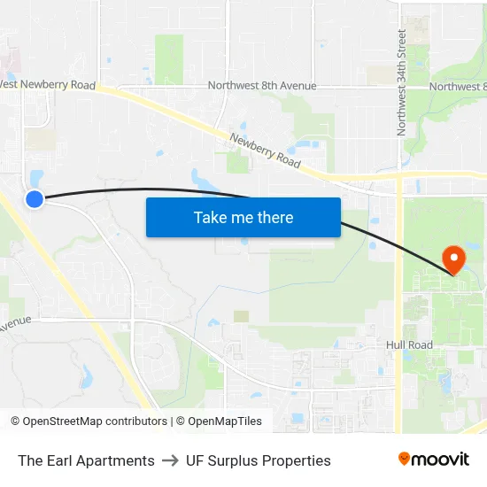 The Earl Apartments to UF Surplus Properties map