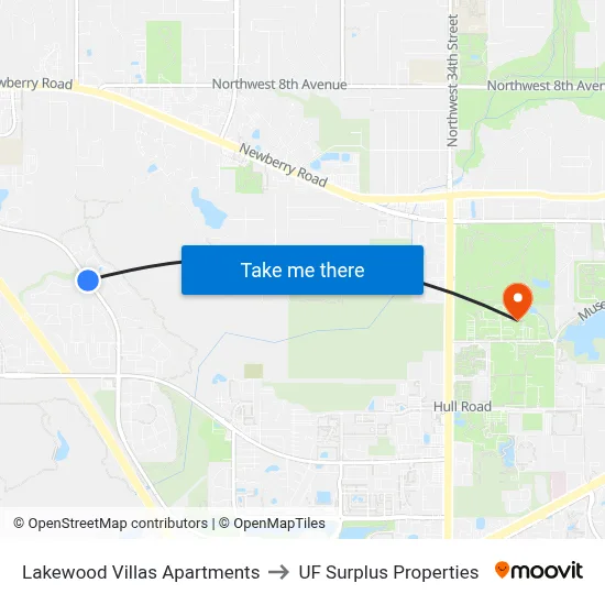 Lakewood Villas Apartments to UF Surplus Properties map