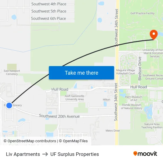 Liv Apartments to UF Surplus Properties map