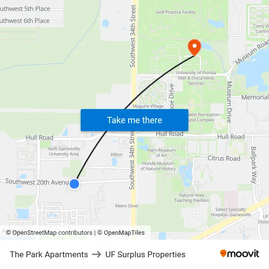 The Park Apartments to UF Surplus Properties map