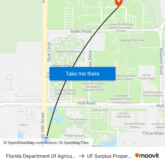 Florida Department Of Agriculture to UF Surplus Properties map
