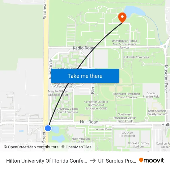 Hilton University Of Florida Conference Center to UF Surplus Properties map
