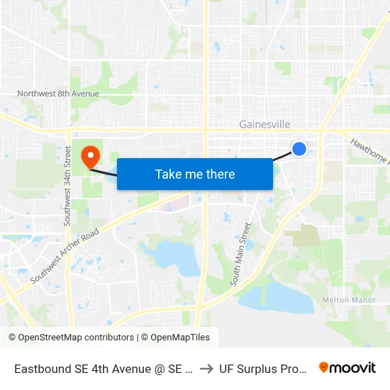 Eastbound SE 4th Avenue @ SE 8th Street to UF Surplus Properties map