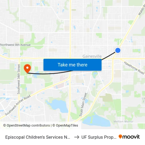 Episcopal Children's Services Northbound to UF Surplus Properties map