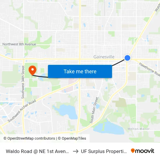 Waldo Road @ NE 1st Avenue to UF Surplus Properties map