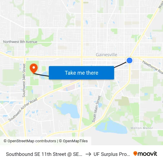 Southbound SE 11th Street @ SE 2nd Avenue to UF Surplus Properties map
