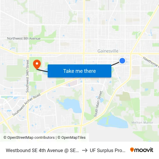 Westbound SE 4th Avenue @ SE 8th Street to UF Surplus Properties map