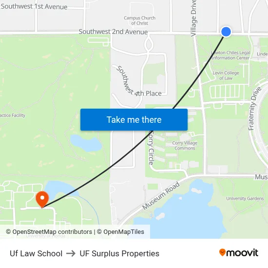 Uf Law School to UF Surplus Properties map