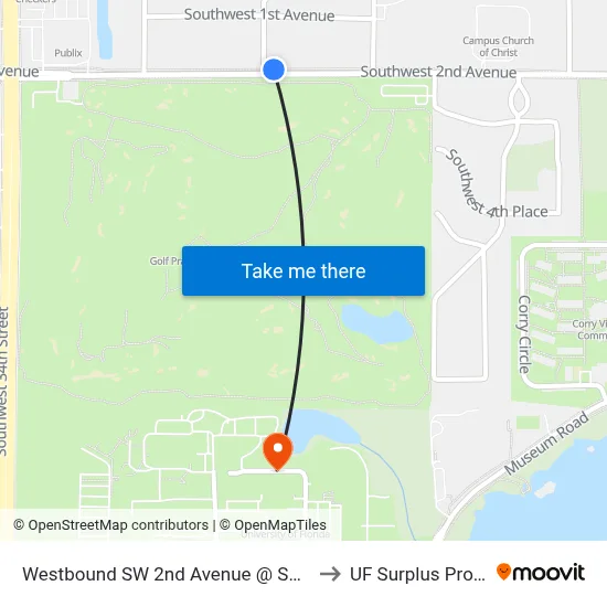 Westbound SW 2nd Avenue @ SW 30th Street to UF Surplus Properties map