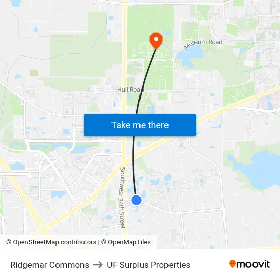 Ridgemar Commons to UF Surplus Properties map