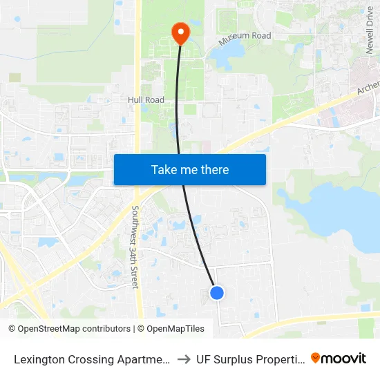 Lexington Crossing Apartments to UF Surplus Properties map