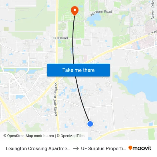 Lexington Crossing Apartments to UF Surplus Properties map