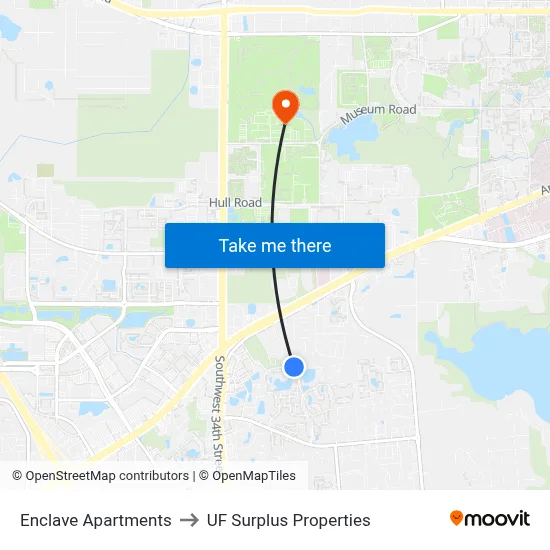 Enclave Apartments to UF Surplus Properties map