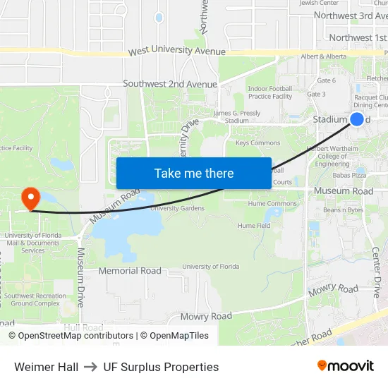 Weimer Hall to UF Surplus Properties map