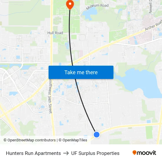 Hunters Run Apartments to UF Surplus Properties map
