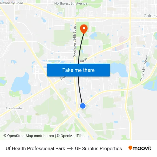 Uf Health Professional Park to UF Surplus Properties map