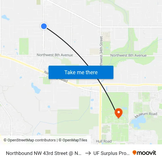 Northbound NW 43rd Street @ NW 16th Place to UF Surplus Properties map