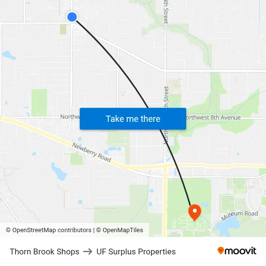 Thorn Brook Shops to UF Surplus Properties map