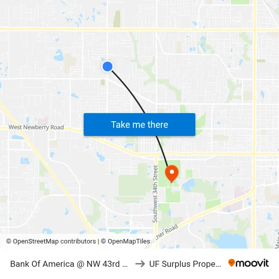 Bank Of America @ NW 43rd Street to UF Surplus Properties map