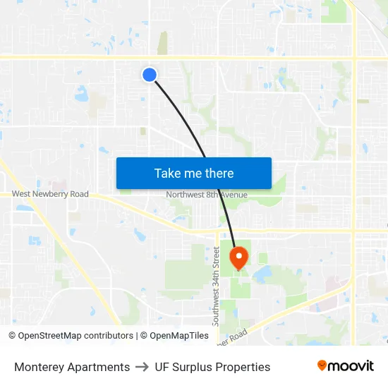 Monterey Apartments to UF Surplus Properties map