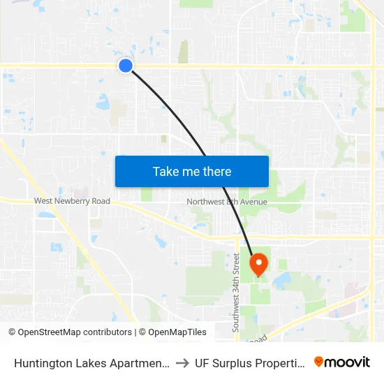 Huntington Lakes Apartments to UF Surplus Properties map