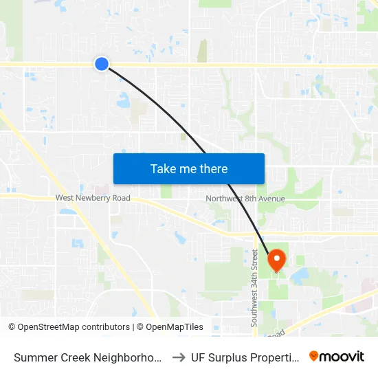 Summer Creek Neighborhood to UF Surplus Properties map
