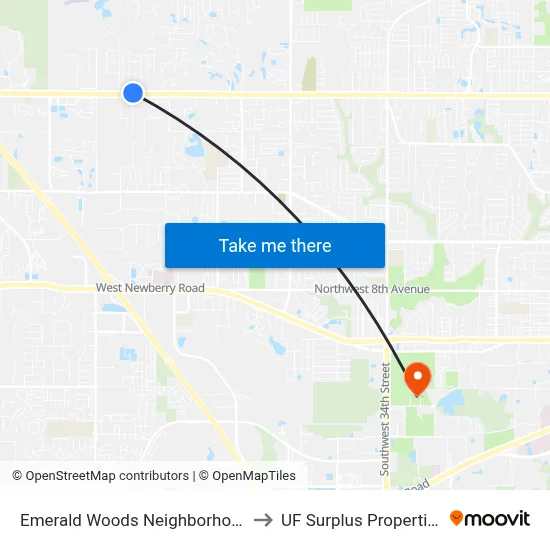 Emerald Woods Neighborhood to UF Surplus Properties map