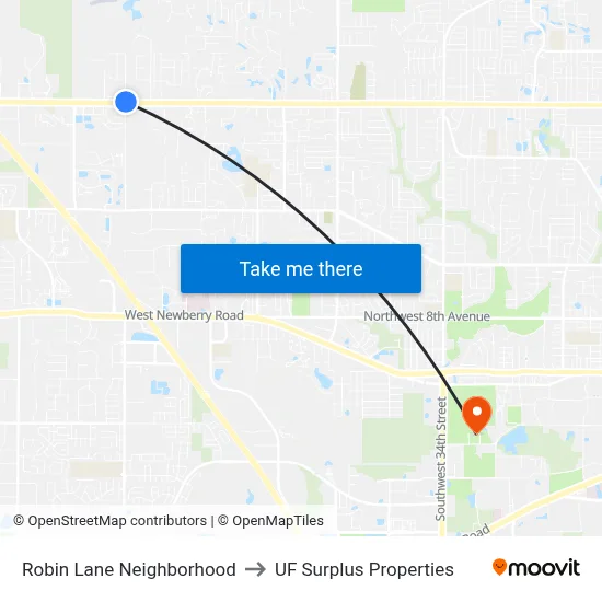 Robin Lane Neighborhood to UF Surplus Properties map