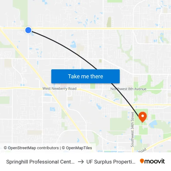 Springhill Professional Center to UF Surplus Properties map