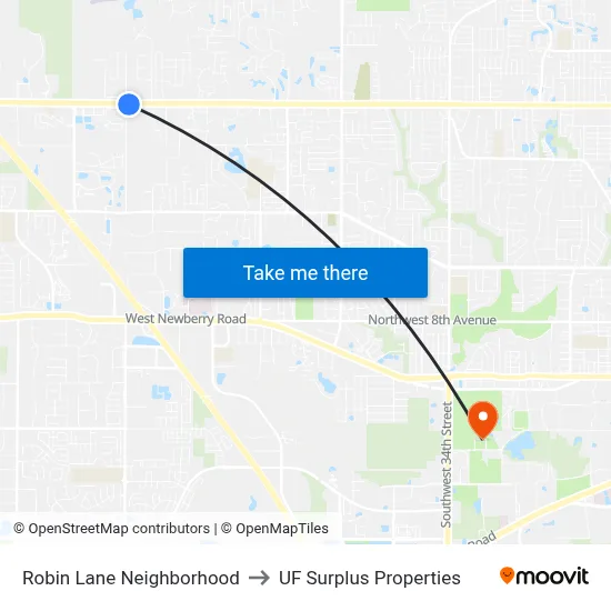 Robin Lane Neighborhood to UF Surplus Properties map