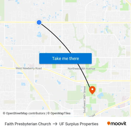 Faith Presbyterian Church to UF Surplus Properties map