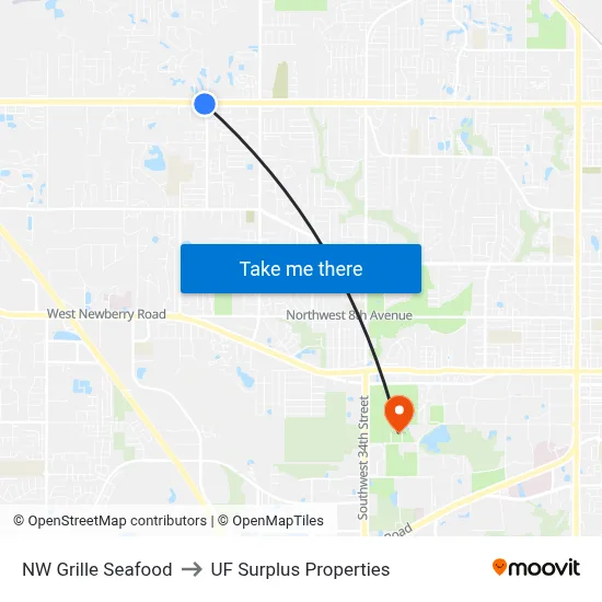 NW Grille Seafood to UF Surplus Properties map