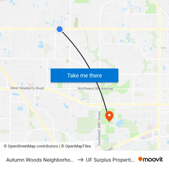 Autumn Woods Neighborhood to UF Surplus Properties map