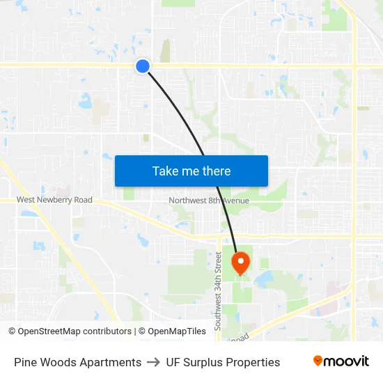 Pine Woods Apartments to UF Surplus Properties map