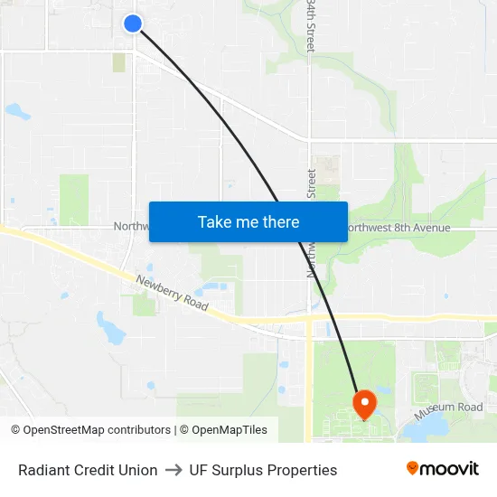 Radiant Credit Union to UF Surplus Properties map