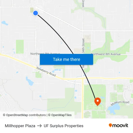 Millhopper Plaza to UF Surplus Properties map