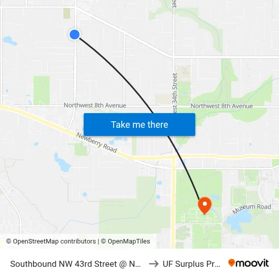 Southbound NW 43rd Street @ NW 19th Avenue to UF Surplus Properties map