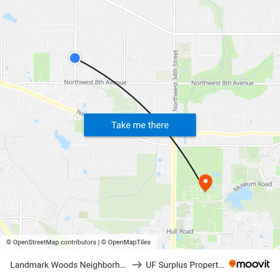 Landmark Woods Neighborhood to UF Surplus Properties map