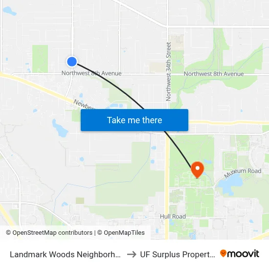 Landmark Woods Neighborhood to UF Surplus Properties map